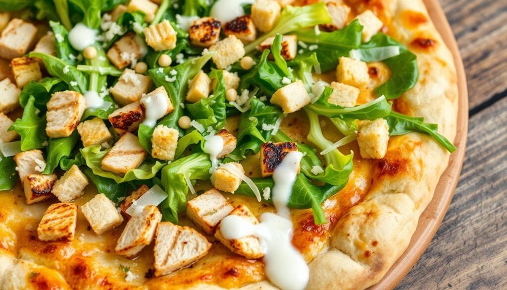 caesar salad chicken crust pizza