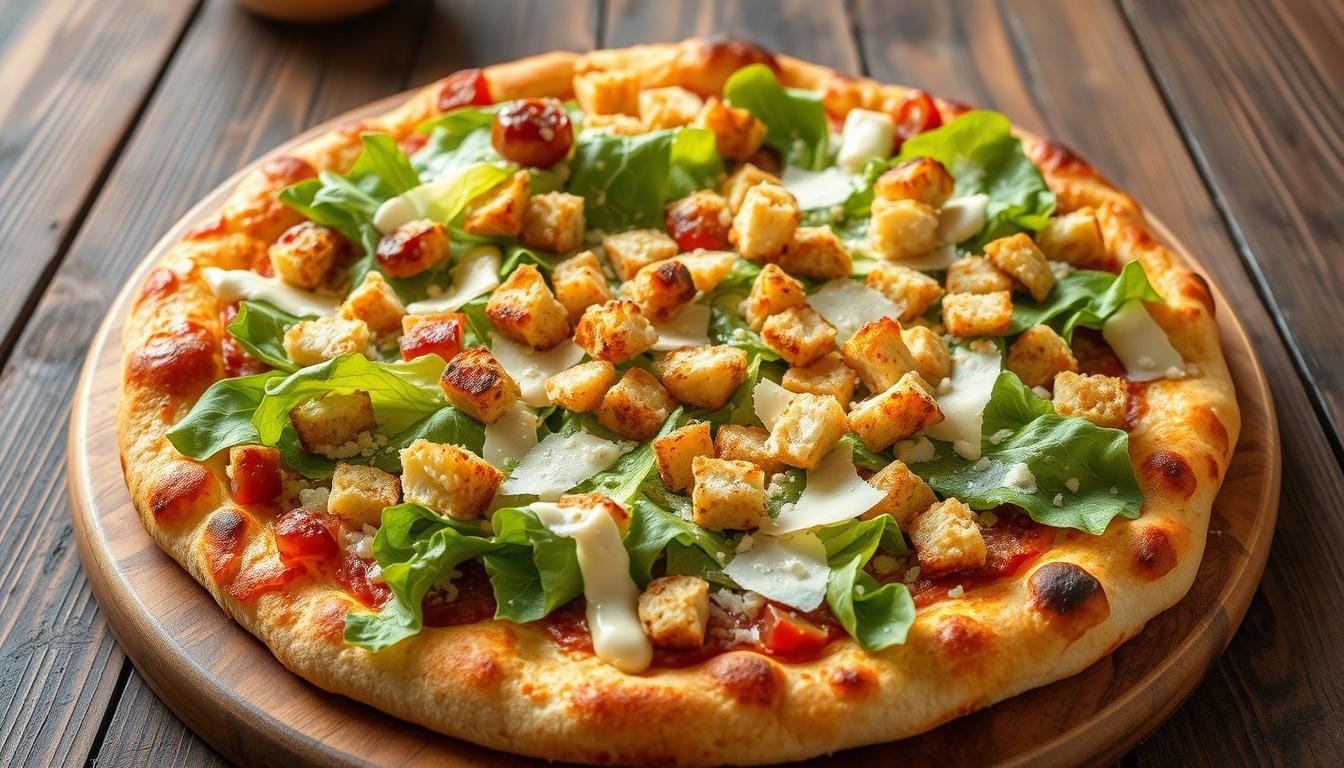 ​chicken crust caesar salad pizza