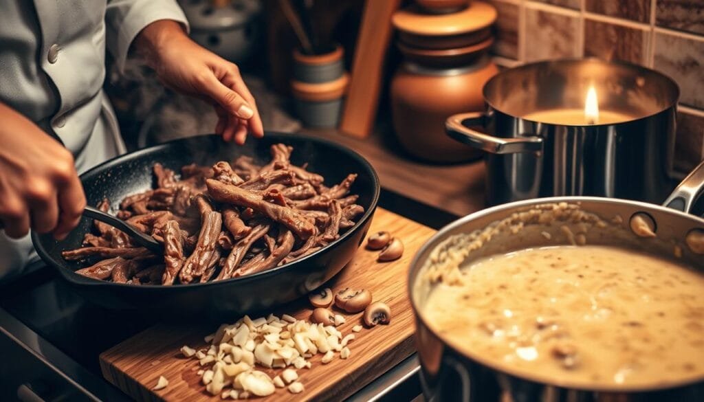 Simple Beef Stroganoff Cooking Process