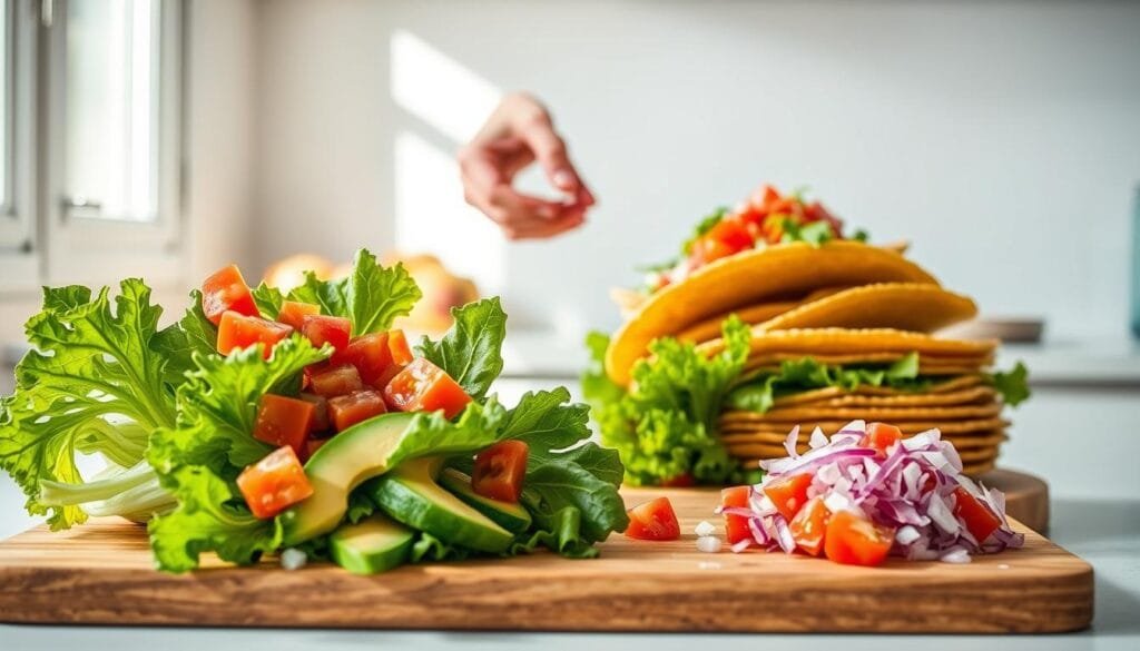 assembling vegan tacos