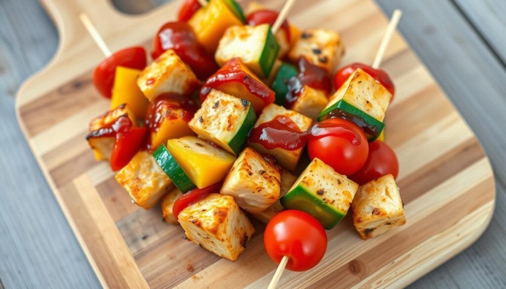kid-friendly BBQ chicken skewers