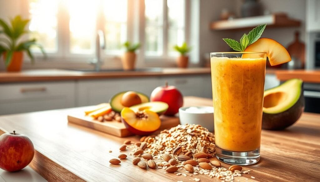 healthy breakfast with smoothie