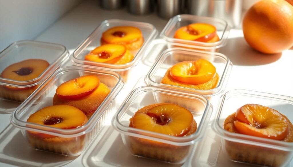 mini peach upside-down cakes storage