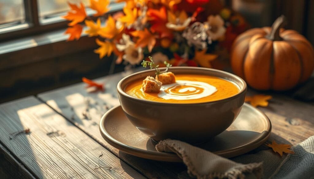 serving pumpkin soup