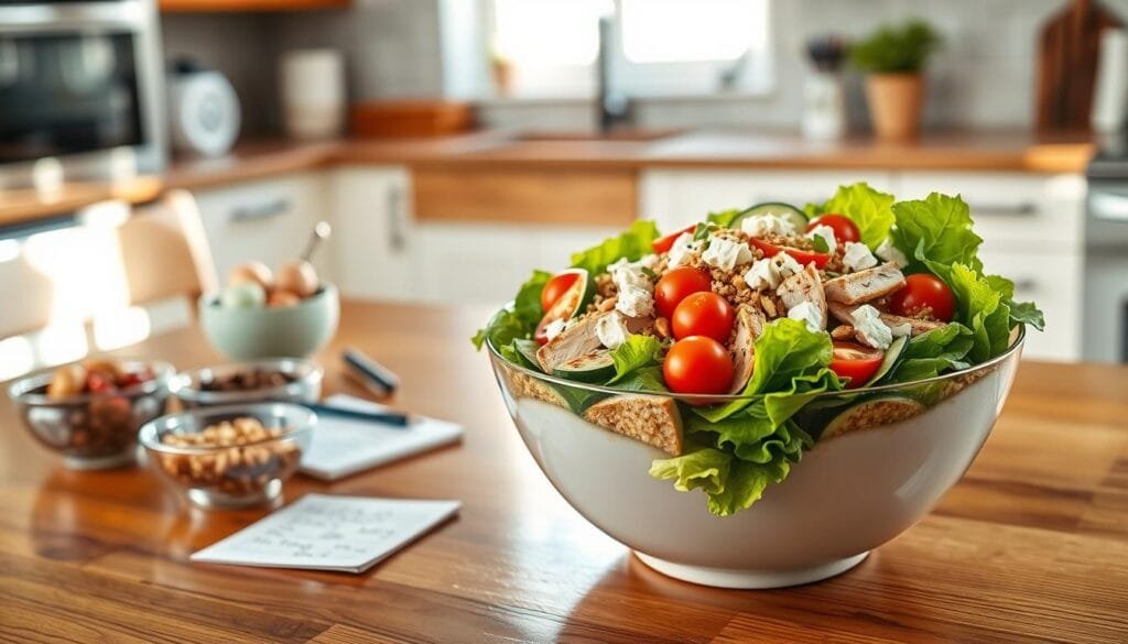 Customized salad bowl with various ingredients