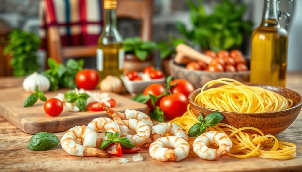 Ingredients for shrimp pasta recipe