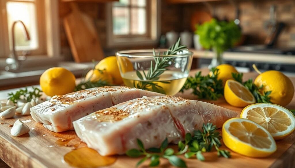 Preparing and marinating swordfish steaks