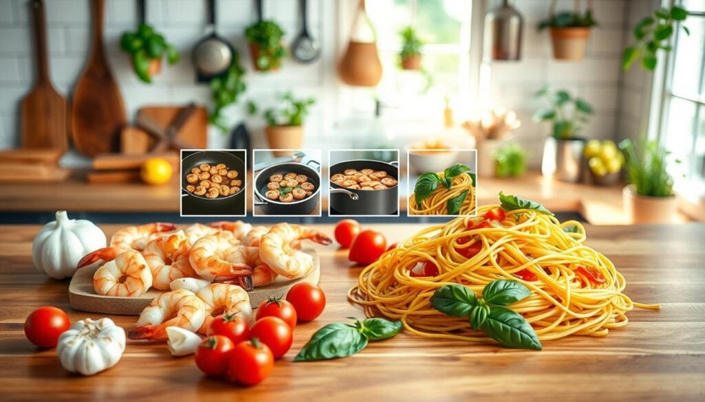 Step-by-step shrimp pasta recipe instructions